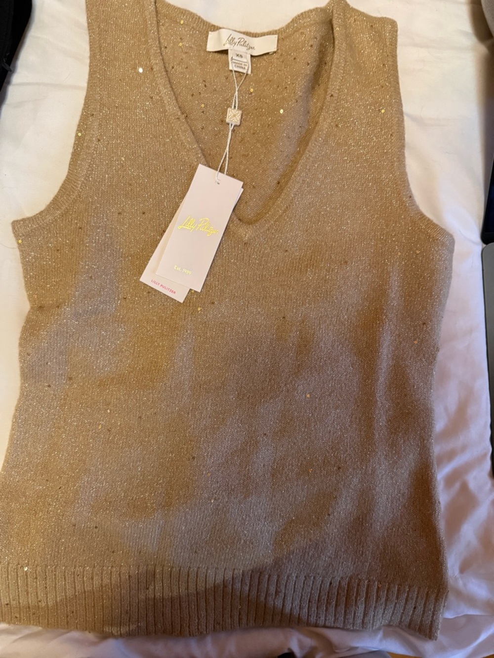 Lilly Pulitzer Gold Metallic Knit V-Neck Tank
